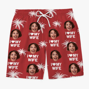Photo personnalisée La vie est une plage, profitez des vagues - Short de plage hawaïen personnalisé amusant pour homme - Cadeau de vacances d'été, cadeau de fête d'anniversaire pour mari