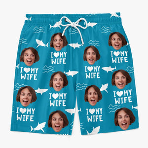 Short de plage hawaïen personnalisé avec photo « Seas The Day » - Cadeau amusant pour les vacances d'été ou les anniversaires de votre mari
