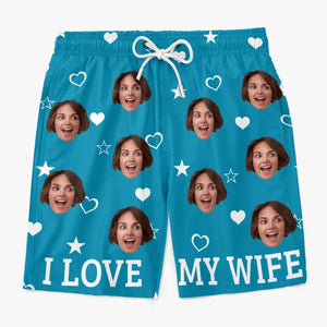 Short de plage hawaïen personnalisé avec photo de l'océan et pieds dans le sable - Short de plage hawaïen personnalisé et amusant pour homme - Cadeau de vacances d'été, cadeau d'anniversaire pour mari