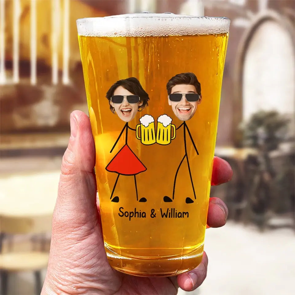 Photo personnalisée « J'apprécie les moments que nous buvons ensemble » - Verre à bière personnalisé pour couple - Cadeau pour mari et femme, anniversaire