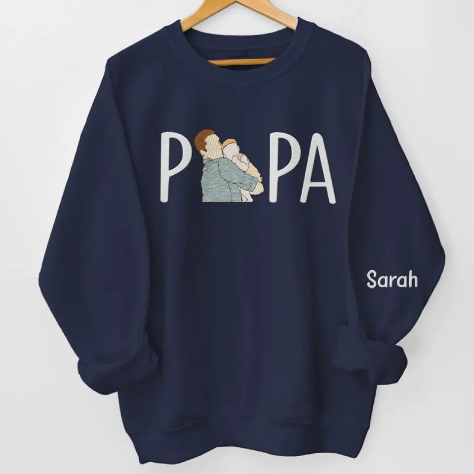 Photo personnalisée grâce à lui, j'ai pu voir un avenir - Sweat-shirt personnalisé entièrement brodé pour la famille - Fête des pères, cadeau pour papa