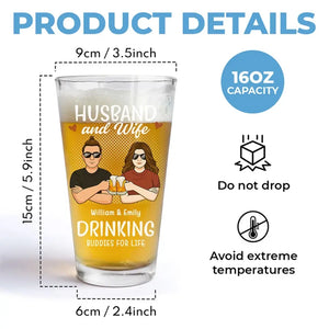 Compagnons de beuverie pour la vie - Verre à bière personnalisé pour couple - Cadeau pour mari et femme, anniversaire