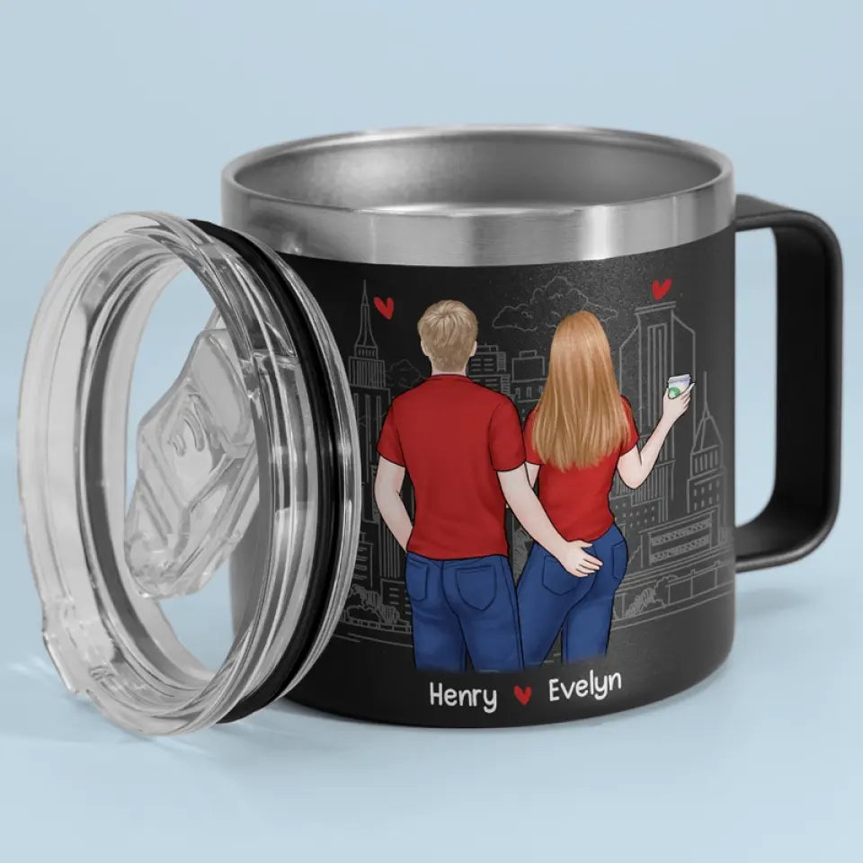 Tu es toujours plus chaud que ce café - Gobelet personnalisé en acier inoxydable de 14 oz avec poignée - Cadeau pour mari et femme, anniversaire