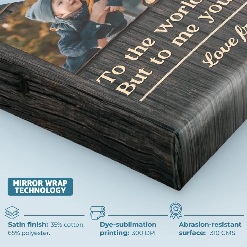 Photo personnalisée « Mon monde est tout à propos de toi » - Toile verticale personnalisée pour la famille - Cadeau pour la fête des pères