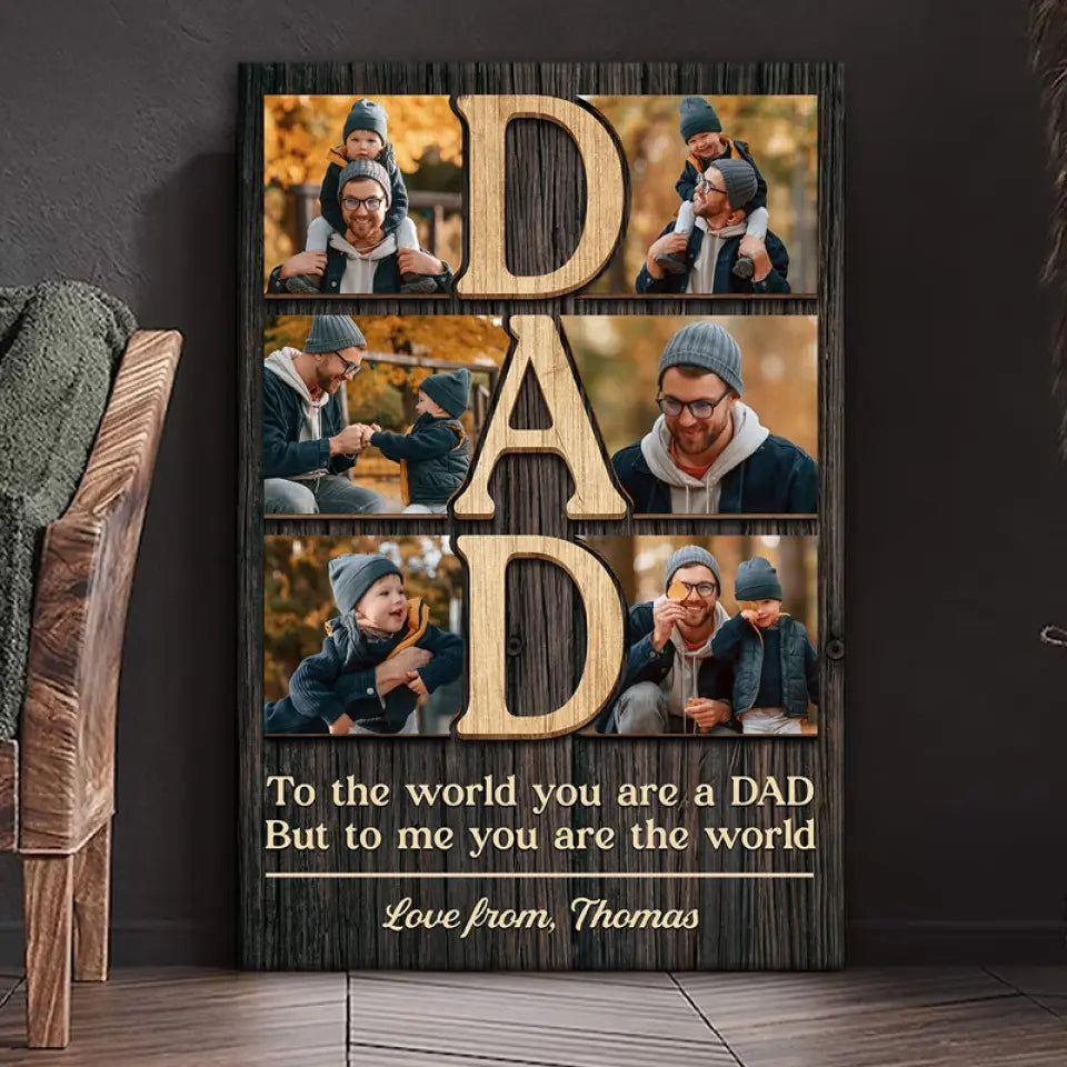 Photo personnalisée « Mon monde est tout à propos de toi » - Toile verticale personnalisée pour la famille - Cadeau pour la fête des pères