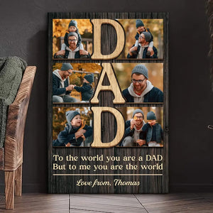 Photo personnalisée « Mon monde est tout à propos de toi » - Toile verticale personnalisée pour la famille - Cadeau pour la fête des pères