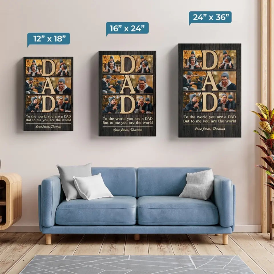 Photo personnalisée « Mon monde est tout à propos de toi » - Toile verticale personnalisée pour la famille - Cadeau pour la fête des pères