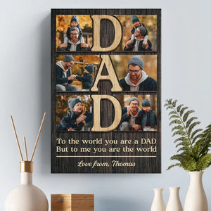 Photo personnalisée « Mon monde est tout à propos de toi » - Toile verticale personnalisée pour la famille - Cadeau pour la fête des pères
