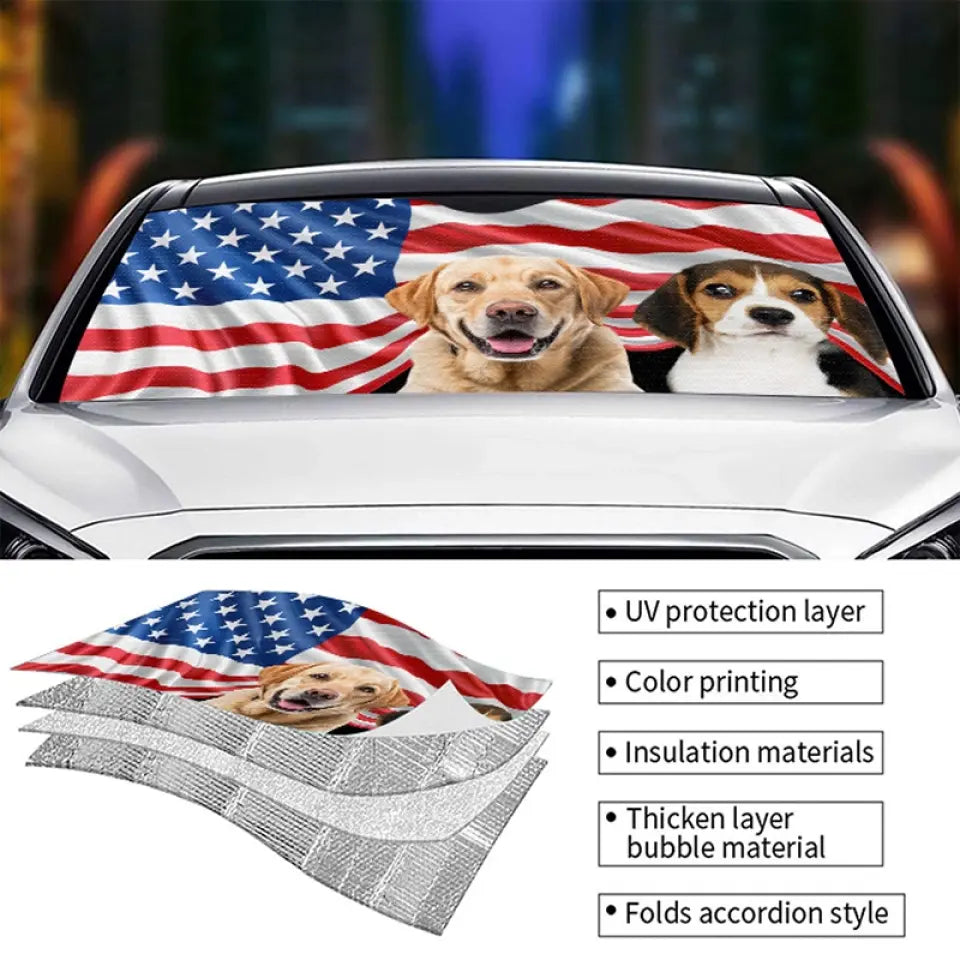 Photo personnalisée « La route du cœur est pavée d'empreintes de pattes » - Pare-soleil de pare-brise de voiture personnalisé pour chien et chat, protection de fenêtre de voiture - Cadeau pour propriétaires d'animaux et amoureux des animaux