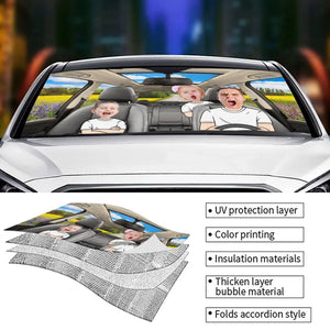 Photo personnalisée de conduite ensemble, liens éternels - Pare-soleil de pare-brise de voiture personnalisé, protection de fenêtre de voiture - Cadeau pour les membres de la famille
