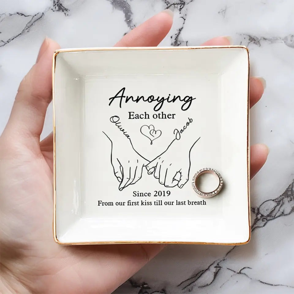 Aimer, rire et vivre heureux pour toujours - Plat à bijoux personnalisé pour couple - Cadeau pour mari et femme, anniversaire