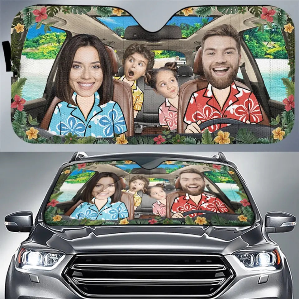 Des souvenirs photo personnalisés se créent kilomètre après kilomètre - Pare-soleil personnalisé pour pare-brise de voiture, protection de fenêtre de voiture - Cadeau pour les membres de la famille