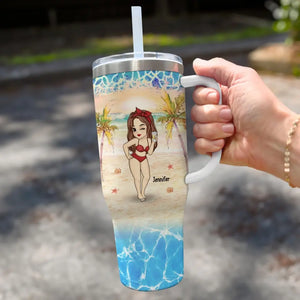 L'été et la vie est facile - Gobelet personnalisé en acier inoxydable de 113 ml avec poignée - Cadeau de vacances d'été pour les meilleures amies, les meilleures amies et les sœurs