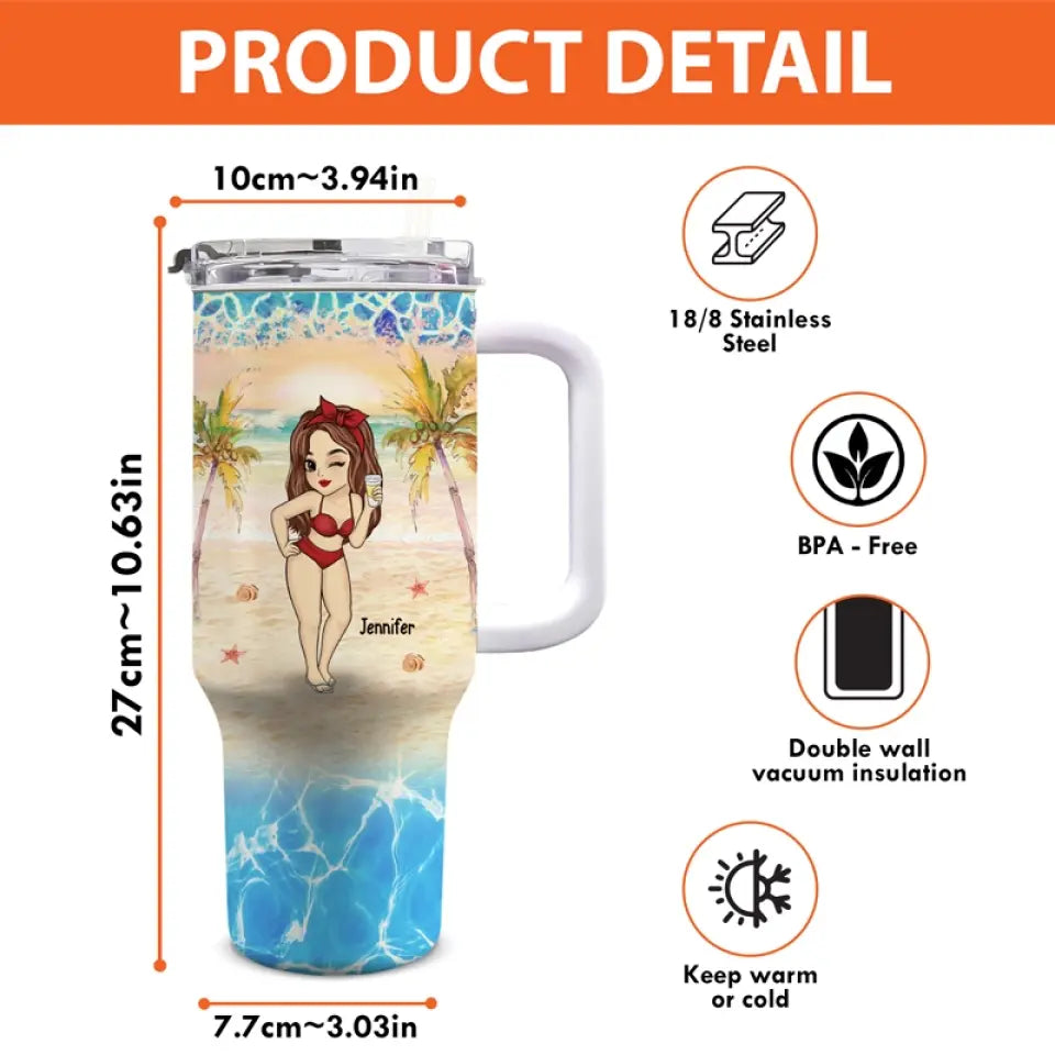 L'été et la vie est facile - Gobelet personnalisé en acier inoxydable de 113 ml avec poignée - Cadeau de vacances d'été pour les meilleures amies, les meilleures amies et les sœurs