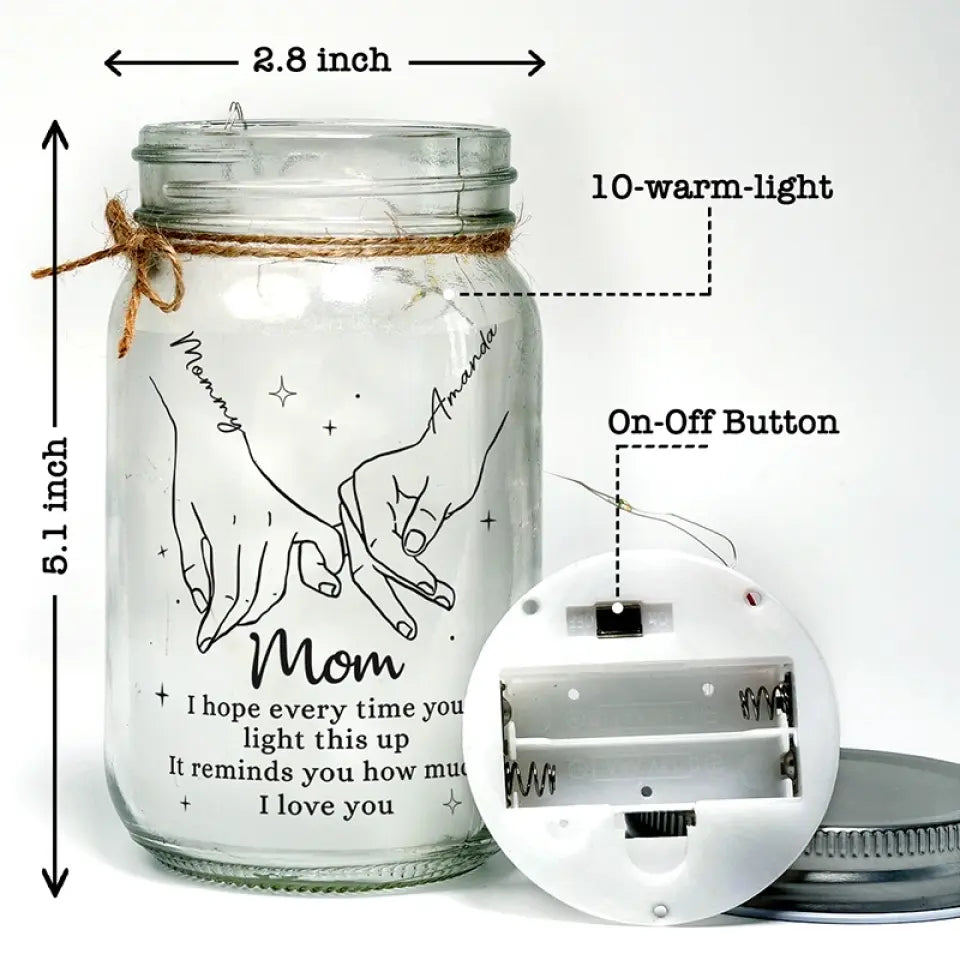 Maman, le cœur de la famille - Lampe personnalisée en pot Mason - Cadeau pour maman et grand-mère