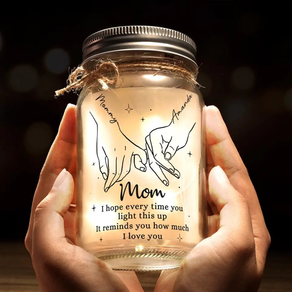 Maman, le cœur de la famille - Lampe personnalisée en pot Mason - Cadeau pour maman et grand-mère