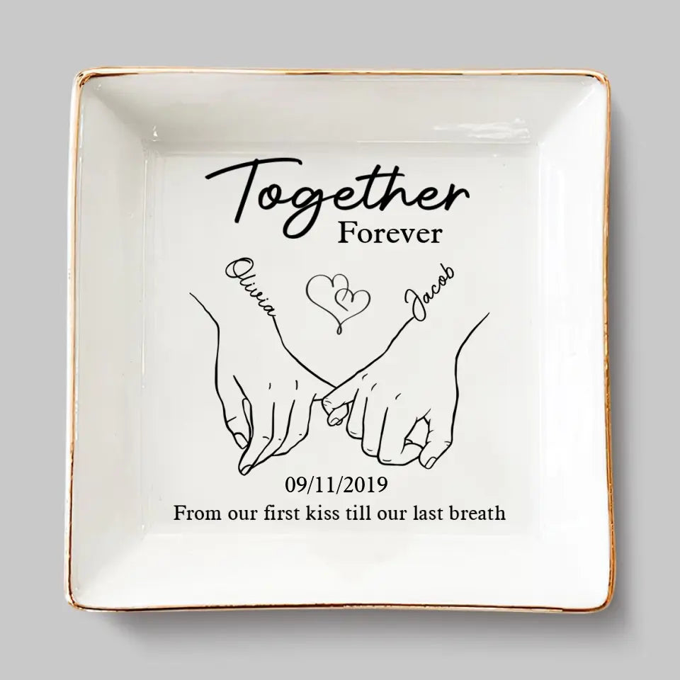 Aimer, rire et vivre heureux pour toujours - Plat à bijoux personnalisé pour couple - Cadeau pour mari et femme, anniversaire