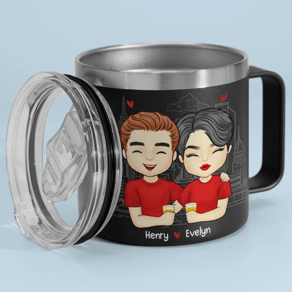 Félicitations pour être mon mari, espèce de veinard ! Gobelet personnalisé en acier inoxydable de 14 oz avec poignée pour couple - Cadeau pour mari et femme, anniversaire