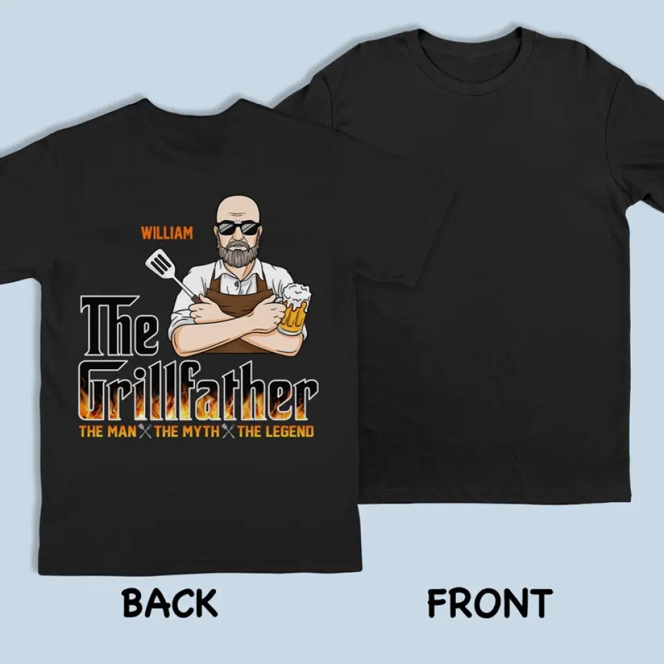 The Grillfather - T-shirt unisexe personnalisé avec imprimé au dos - Cadeau pour la fête des pères