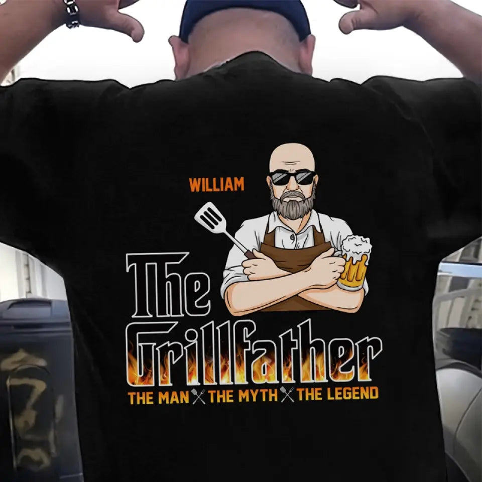 The Grillfather - T-shirt unisexe personnalisé avec imprimé au dos - Cadeau pour la fête des pères