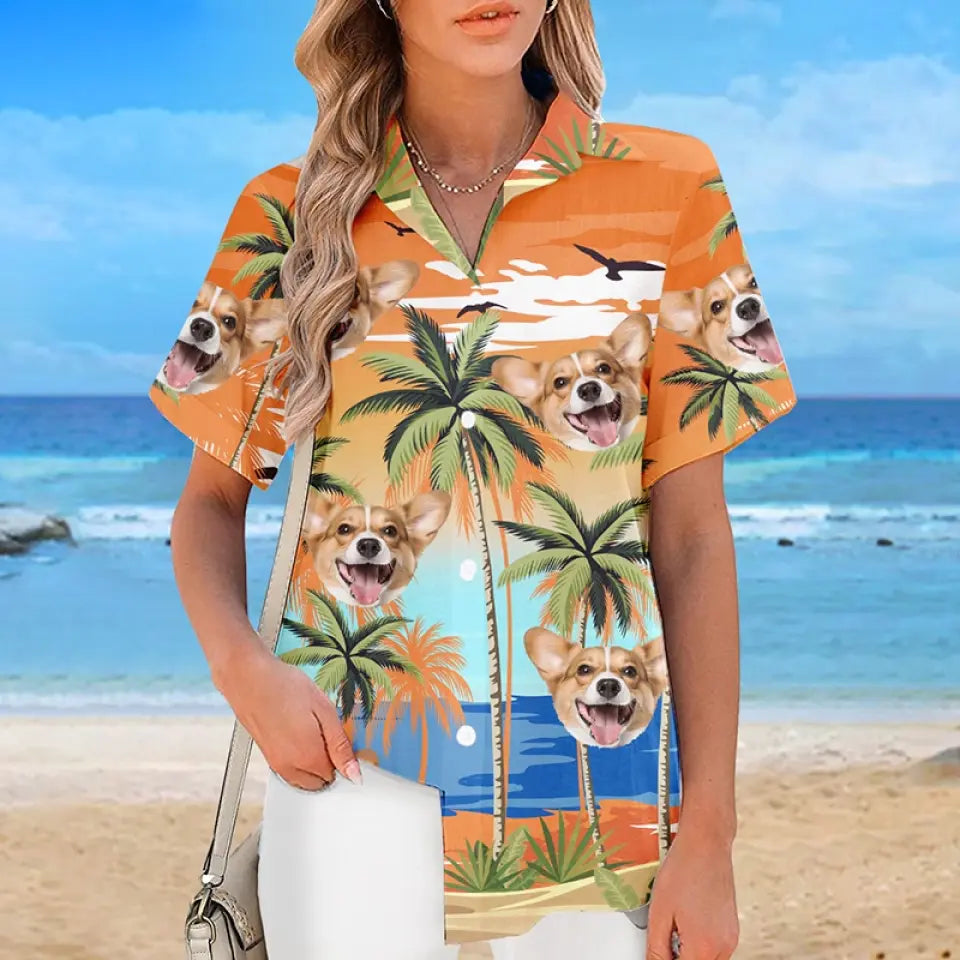 Photo personnalisée Bonjour, je suis prêt pour l'été - Chemise hawaïenne tropicale unisexe personnalisée pour chien et chat - Cadeau de vacances d'été, cadeau pour propriétaires d'animaux, amoureux des animaux