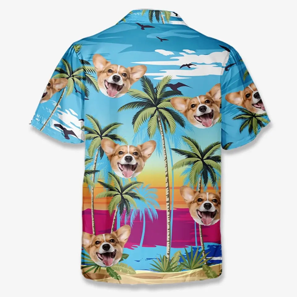 Photo personnalisée Bonjour, je suis prêt pour l'été - Chemise hawaïenne tropicale unisexe personnalisée pour chien et chat - Cadeau de vacances d'été, cadeau pour propriétaires d'animaux, amoureux des animaux