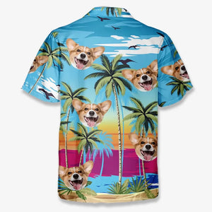 Photo personnalisée Bonjour, je suis prêt pour l'été - Chemise hawaïenne tropicale unisexe personnalisée pour chien et chat - Cadeau de vacances d'été, cadeau pour propriétaires d'animaux, amoureux des animaux