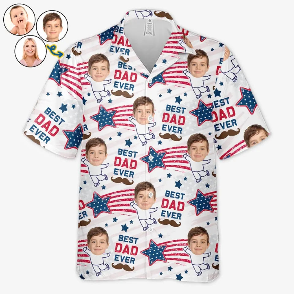 Photo personnalisée Bonjour, je suis là - Chemise hawaïenne tropicale unisexe personnalisée pour la famille - Cadeau de vacances d'été, cadeau pour les membres de la famille