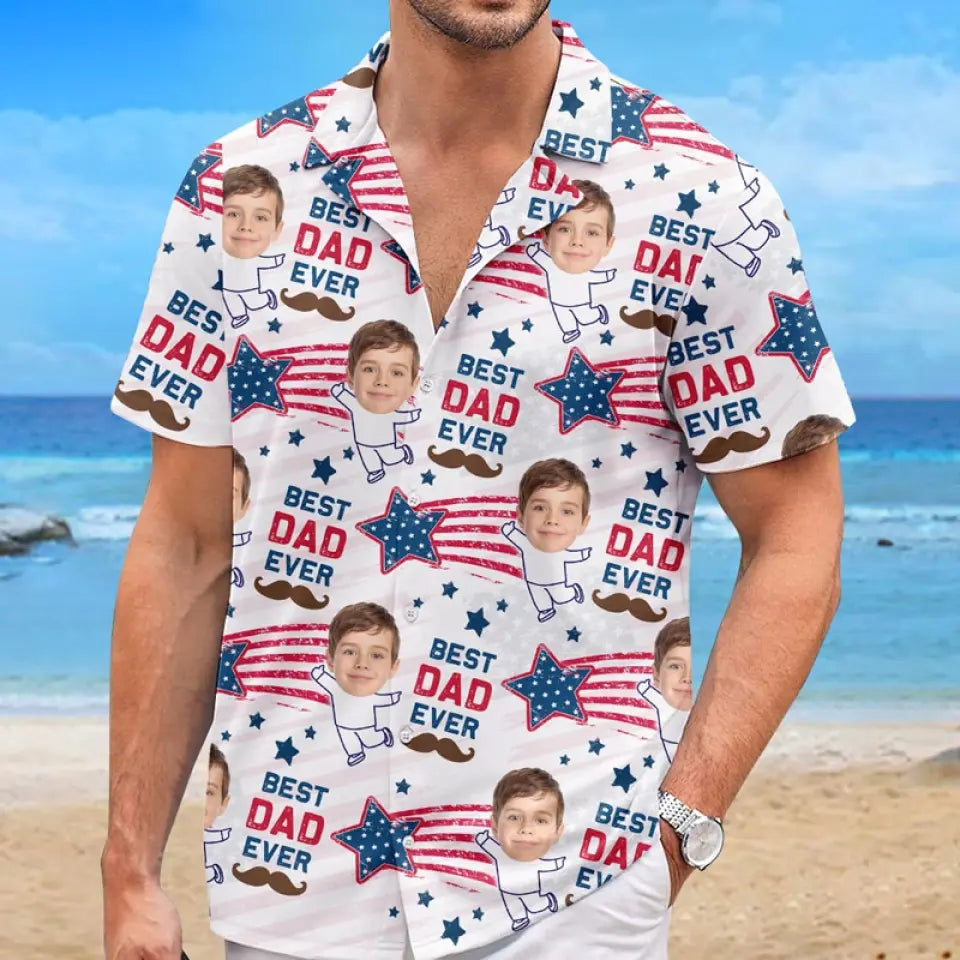 Photo personnalisée Bonjour, je suis là - Chemise hawaïenne tropicale unisexe personnalisée pour la famille - Cadeau de vacances d'été, cadeau pour les membres de la famille