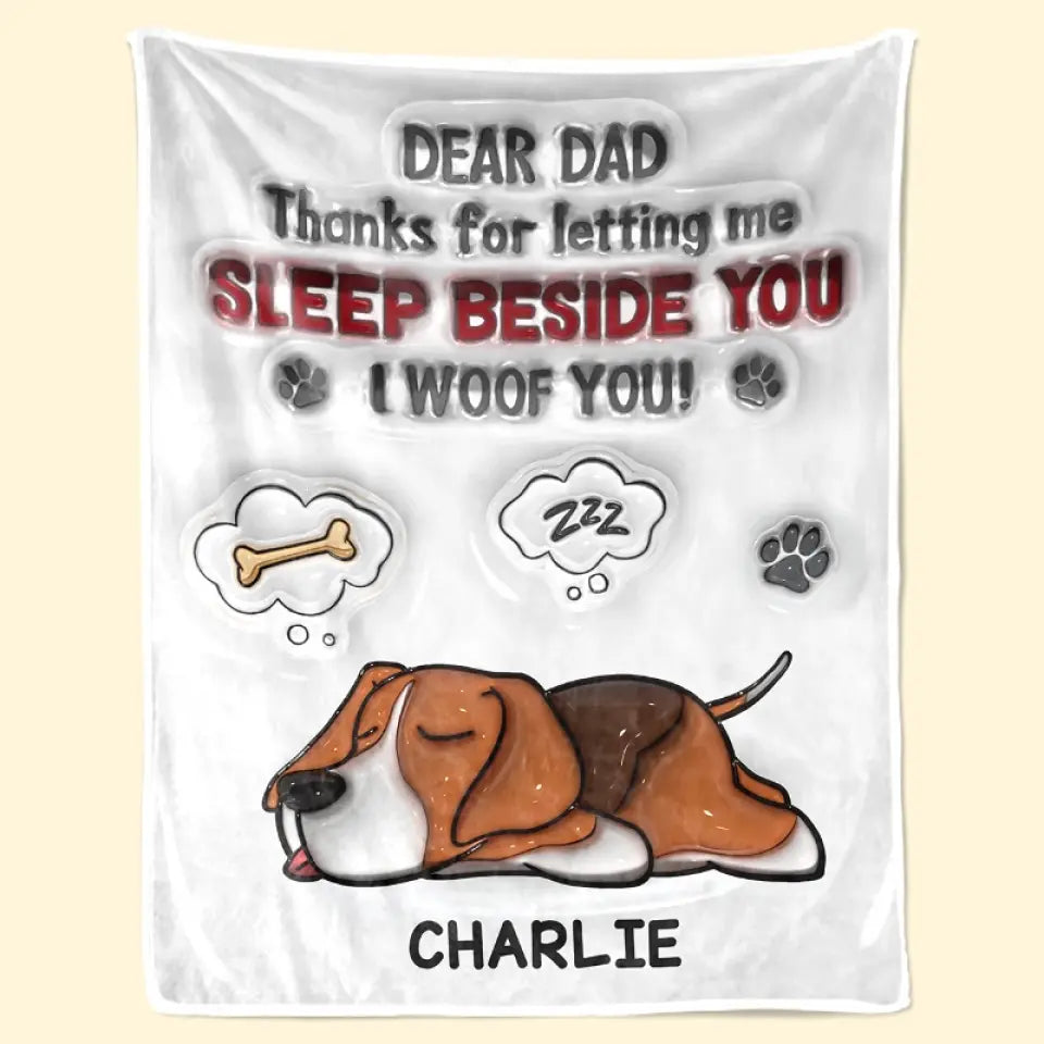Merci de nous avoir permis de dormir à vos côtés - Couverture personnalisée pour chien, effet gonflable 3D, imprimée - Fête des pères, cadeau pour les propriétaires d'animaux et les amoureux des animaux