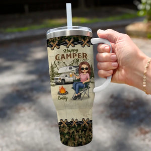 Quittez la route, empruntez les sentiers ! Gobelet personnalisé en acier inoxydable de 1 134 g avec poignée pour le camping ! Cadeau idéal pour les amateurs de camping.