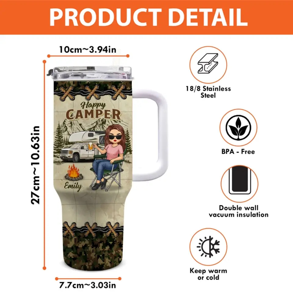 Quittez la route, empruntez les sentiers ! Gobelet personnalisé en acier inoxydable de 1 134 g avec poignée pour le camping ! Cadeau idéal pour les amateurs de camping.