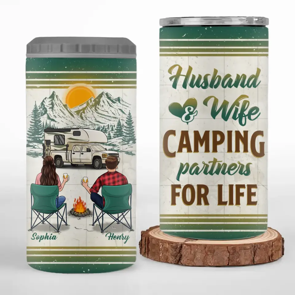 Asseyons-nous au camping - Gobelet isotherme 4 en 1 personnalisé pour camping - Cadeau pour couple, mari, femme, amoureux du camping