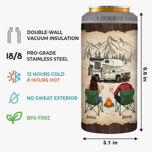We Sit By The Campsite Together - Camping Personalized Custom 4 In 1 Can Cooler Tumbler - Gift For Couple, Husband Wife, Camping Lovers