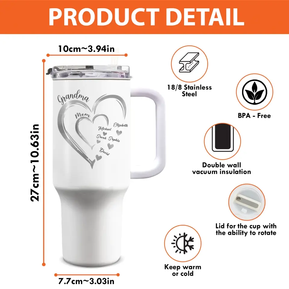 Merci pour tout ce que vous faites - Gobelet personnalisé en acier inoxydable de 40 oz avec poignée - Cadeau pour maman, grand-mère