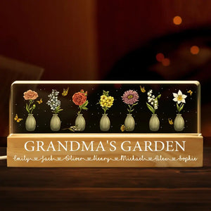 Jardin de grand-mère - Veilleuse LED 3D personnalisée en acrylique avec lettres - Cadeau pour maman et grand-mère