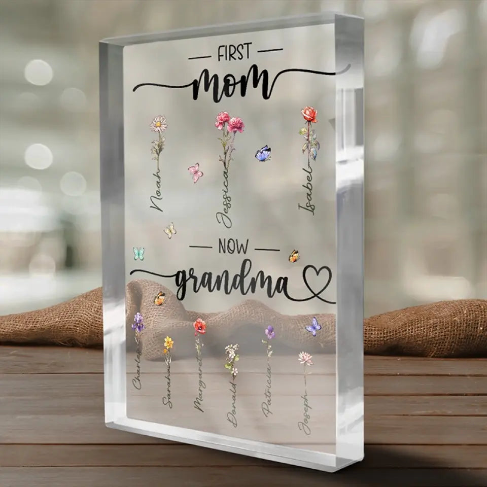 Fière grand-mère de quelques enfants - Plaque rectangulaire personnalisée en acrylique pour famille - Cadeau pour maman et grand-mère