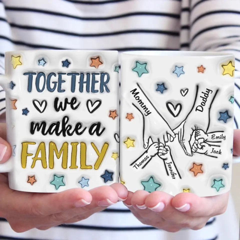 La famille est au cœur d'un foyer - Mug personnalisé avec effet gonflé 3D - Cadeau pour les membres de la famille
