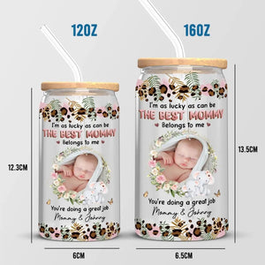 Tasse en verre personnalisée avec photo « Bienvenue au monde » - Tasse à café glacée personnalisée pour la famille - Cadeau pour maman