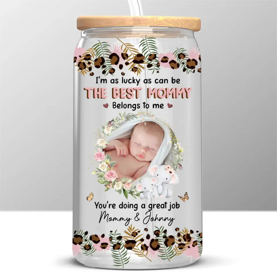 Tasse en verre personnalisée avec photo « Bienvenue au monde » - Tasse à café glacée personnalisée pour la famille - Cadeau pour maman