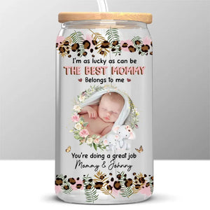 Tasse en verre personnalisée avec photo « Bienvenue au monde » - Tasse à café glacée personnalisée pour la famille - Cadeau pour maman