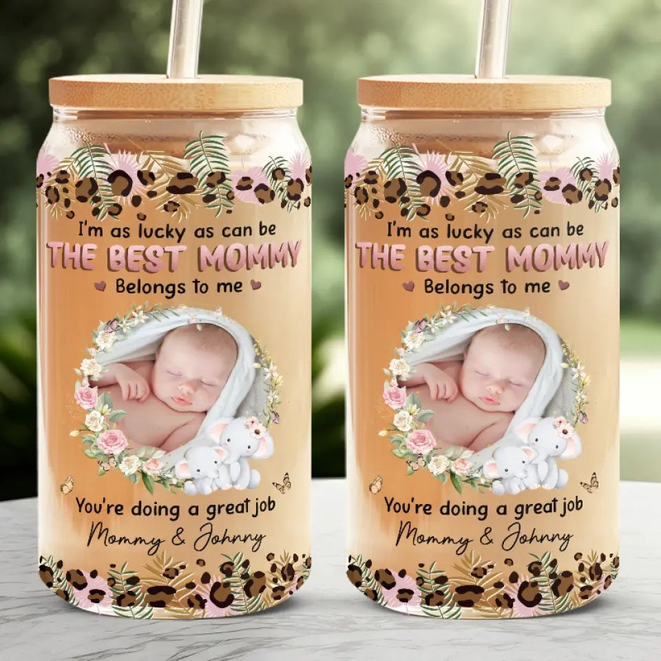 Tasse en verre personnalisée avec photo « Bienvenue au monde » - Tasse à café glacée personnalisée pour la famille - Cadeau pour maman