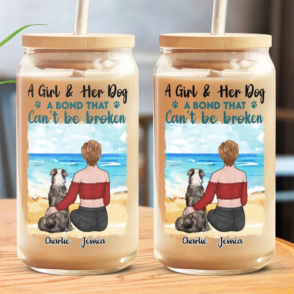 Une fille et son chien, un lien indéfectible - Tasse en verre personnalisée pour chien, tasse à café glacé - Cadeau de condoléances pour les propriétaires d'animaux et les amoureux des animaux