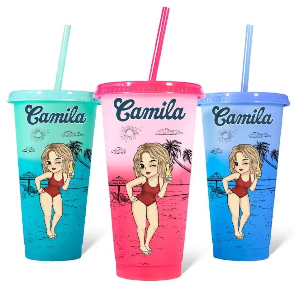 C'est l'heure des vacances - Tasse personnalisée à changement de couleur pour meilleure amie - Cadeau de vacances d'été, cadeau de fête d'anniversaire à la piscine pour meilleures amies, meilleures amies, sœurs