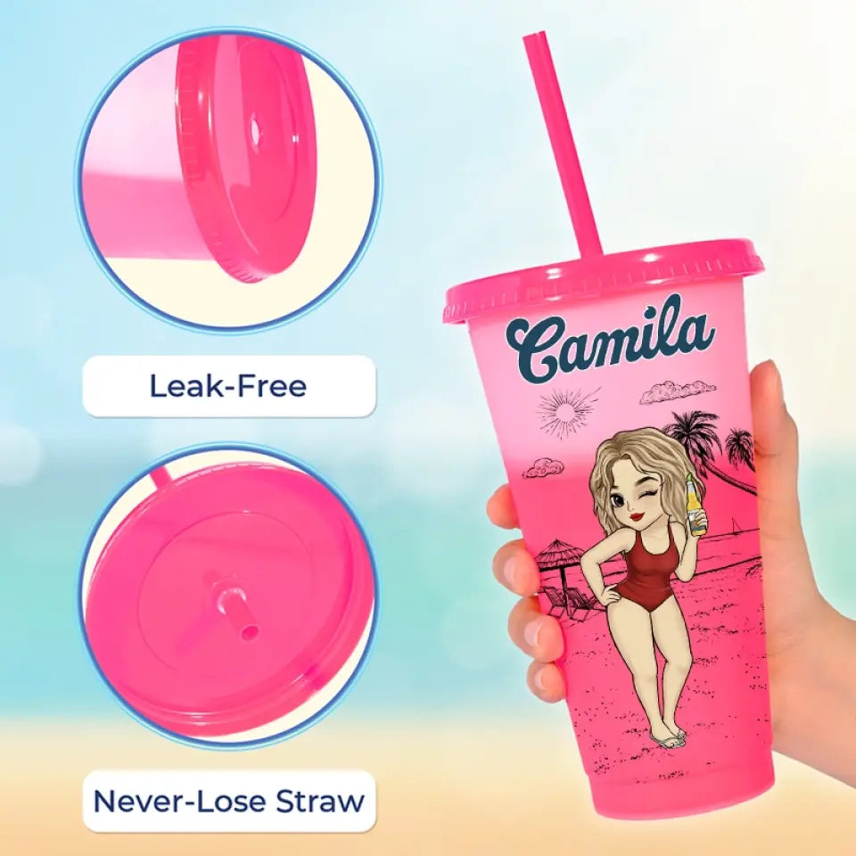 C'est l'heure des vacances - Tasse personnalisée à changement de couleur pour meilleure amie - Cadeau de vacances d'été, cadeau de fête d'anniversaire à la piscine pour meilleures amies, meilleures amies, sœurs