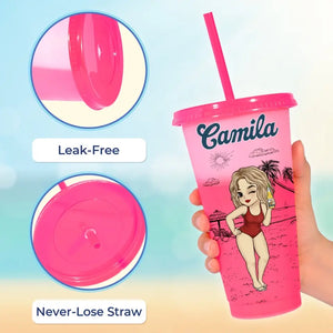 C'est l'heure des vacances - Tasse personnalisée à changement de couleur pour meilleure amie - Cadeau de vacances d'été, cadeau de fête d'anniversaire à la piscine pour meilleures amies, meilleures amies, sœurs