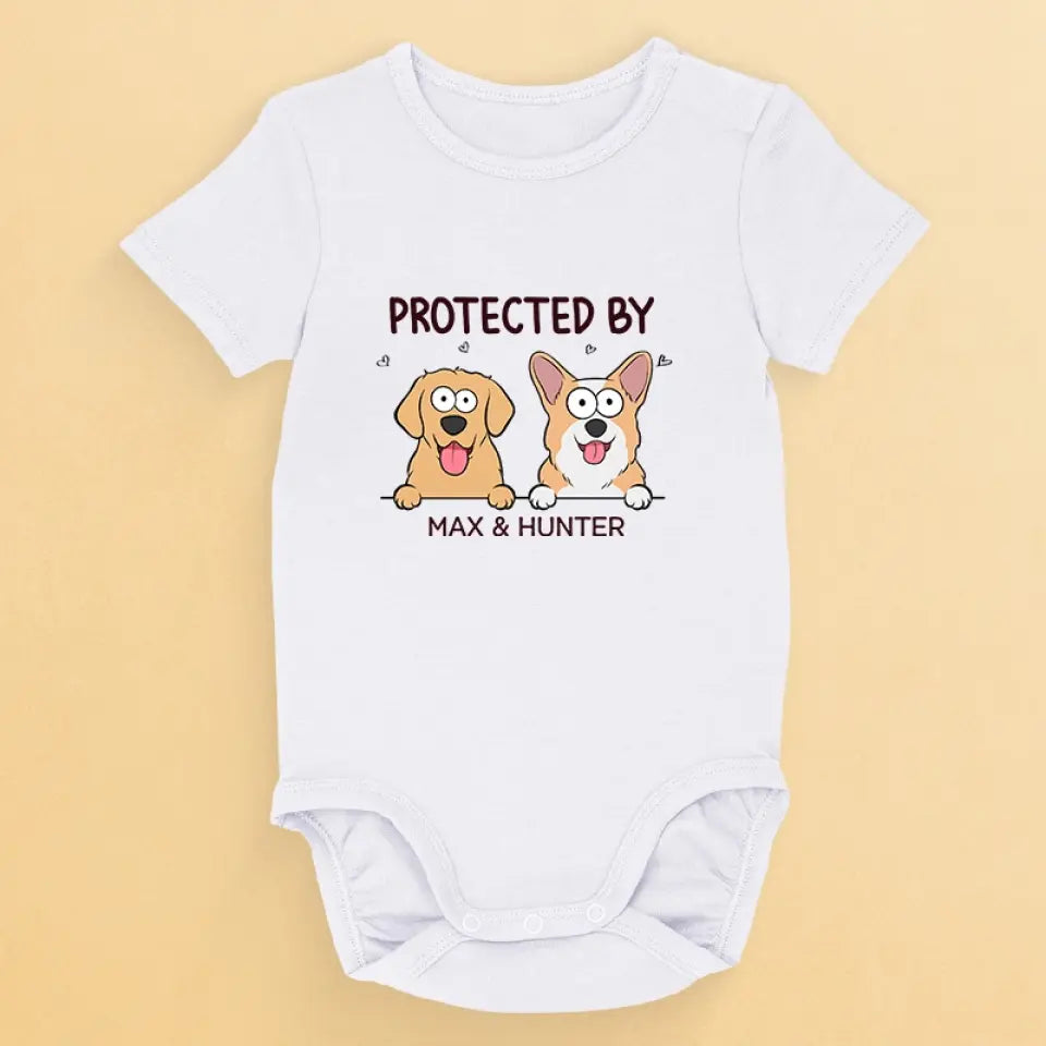 Protégé par - Body bébé personnalisé chien et chat - Cadeau de naissance, cadeau pour propriétaires d'animaux et amoureux des animaux