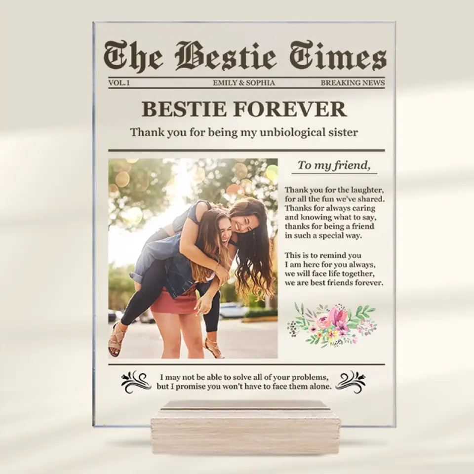 Photo personnalisée « The Bestie Times » - Plaque rectangulaire en acrylique personnalisée pour les meilleures amies, les meilleures amies et les sœurs. Cadeau idéal pour les meilleures amies, les meilleures amies et les sœurs.