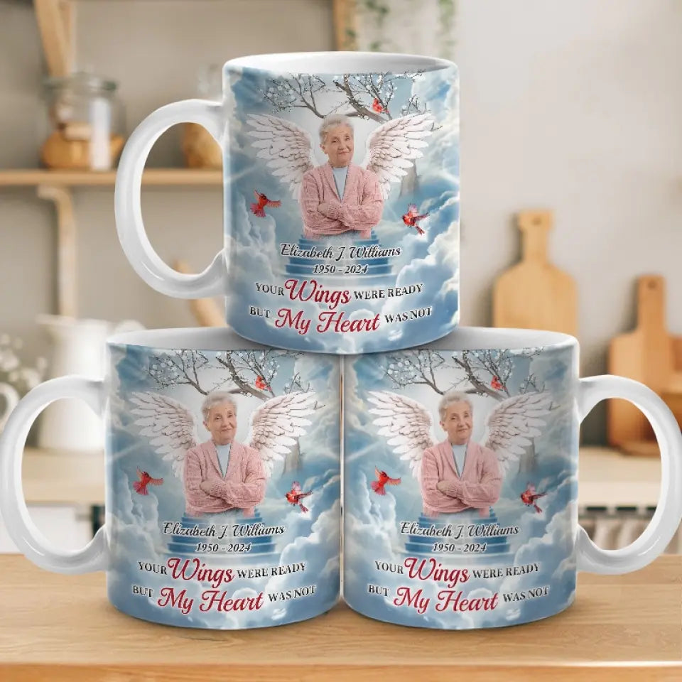 Photo personnalisée : « Un gros morceau de mon cœur vit au paradis » – Mug personnalisé commémoratif – Cadeau de condoléances pour les membres de la famille