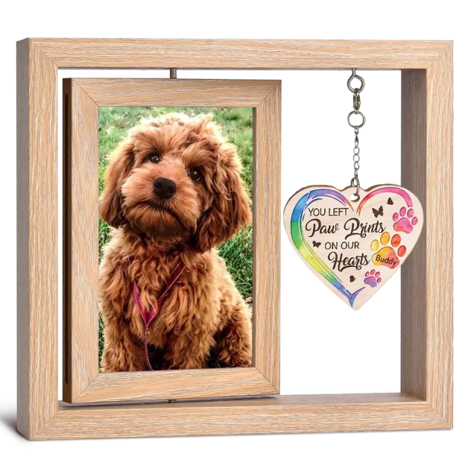 Les plus petits êtres laissent la plus grande impression - Cadre photo rotatif en bois personnalisé commémoratif - Cadeau de condoléances pour les propriétaires d'animaux et les amoureux des animaux